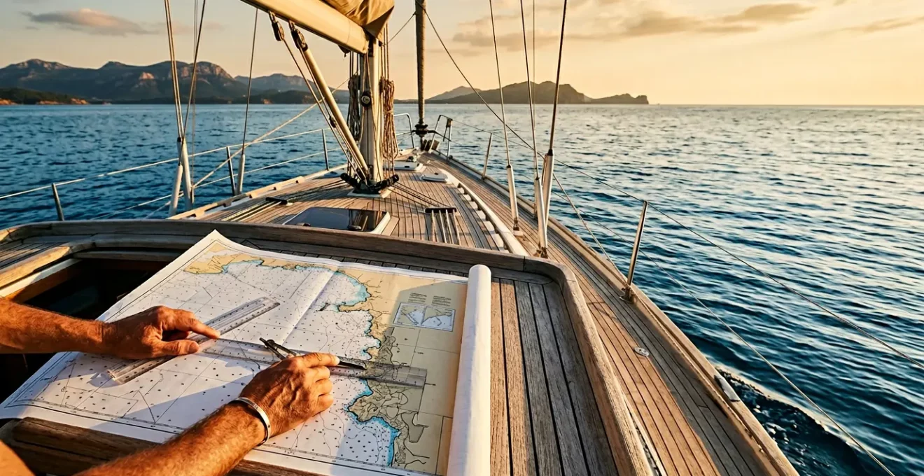 Navigation en voilier en Méditerranée avec cartes marines et planification d'itinéraire