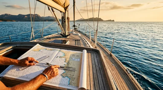 Navigation en voilier en Méditerranée avec cartes marines et planification d'itinéraire