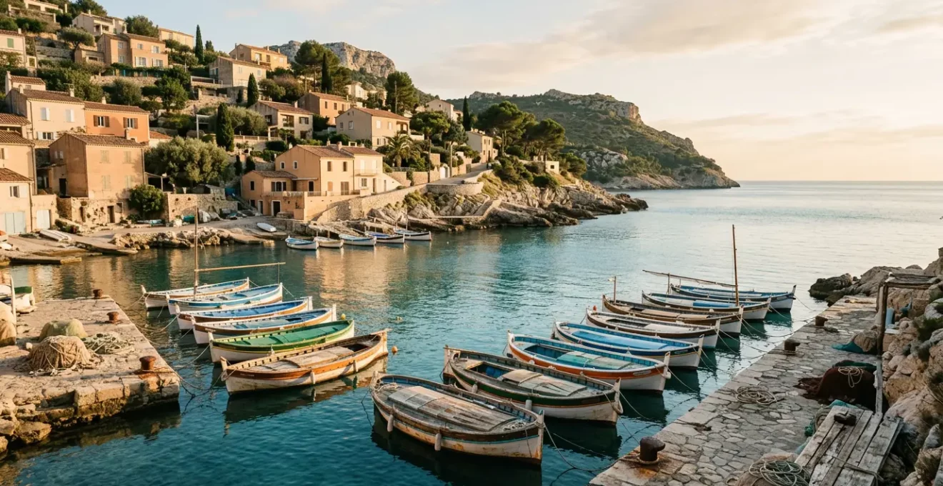 Vue paisible d'un petit port méditerranéen avec bateaux traditionnels et architecture préservée